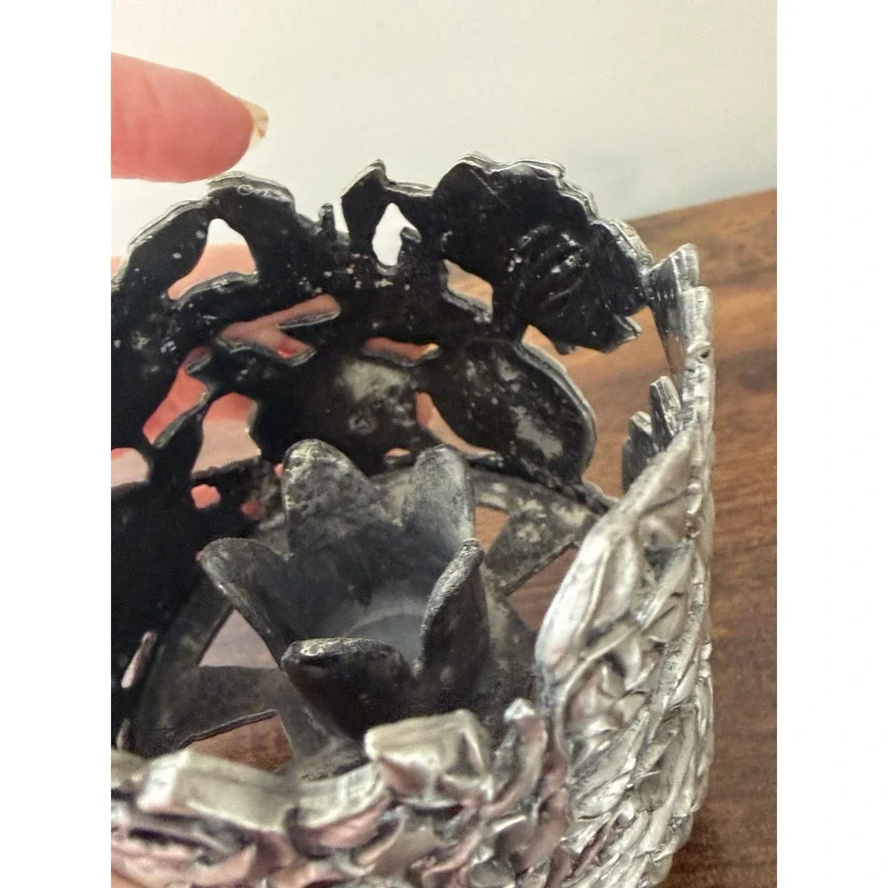 Ganz Pewter Rose Candle Holder‎ Votive Floral Metal Taiwan Vintage Decor